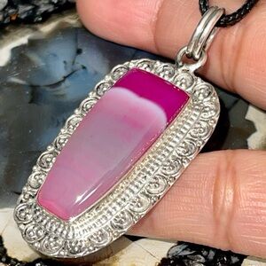 Pink Lace Agate Pendant 2”